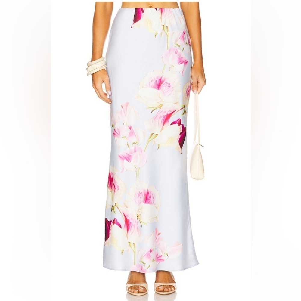 Runaway the Label Verity Maxi Skirt in Cadence Floral satin slip Revolve L